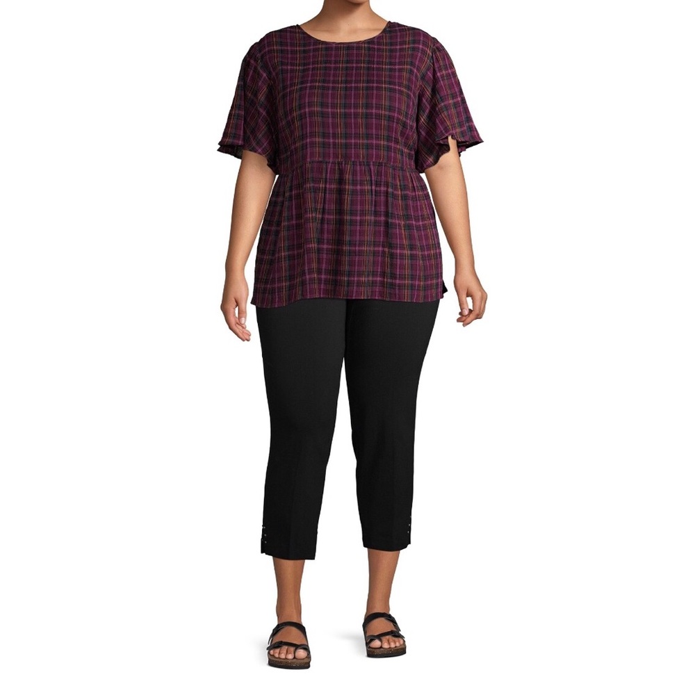 Babydoll Blouse, Wine Plaid